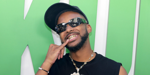 Actor and R&B singer Algee Smith was seen wearing black Prada PR 17WS 1AB5S0 Symbole Sunglasses at the world premiere of "The Pickup" in Los Angeles, July 2025
