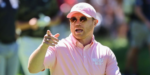 Canelo Alvarez was seen wearing gold Ray-Ban Jack RB 3565 001/51 sunglasses with brown gradient lenses during the 2023 American Century Championship in Nevada