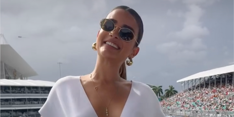 Dominican television host and beauty queen Clarissa Molina was seen wearing gold Miu Miu MU 52YS 7OE01T sunglasses at the F1 Grand Prix of Miami 2025.