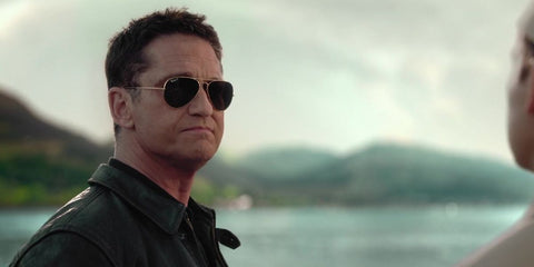 Gerard Butler is seen wearing the iconic Ray-Ban Aviator 3025 001/58 Gold Frame G15 Polarised sunglasses in his 2018 movie "Hunter Killer"