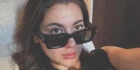 Pakistani actress Hania Aamir was seen wearing black Saint Laurent SL 572 001 sunglasses in her social media selfie. Shop online now on Pretavoir
