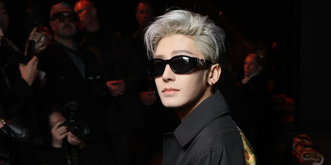 Versace Fragrance ambassador Hou Minghao was seen wearing the iconic black Versace 4361 GB1/87 Medusa Biggie Sunglasses to attend the brand's Fall/Winter 202 fashion show during Milan Fashion Week