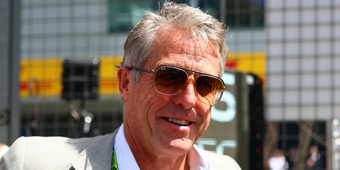 Hugh Grant was seen wearing transparent brown and tortoiseshell Ray-Ban Bill RB 2198 1292/51 sunglasses at the F1 British Grand Prix 2026.
