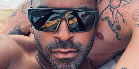 Television host Justin Sylvester was seen wearing black Burberry Micah BE4397U 3001/87 sunglasses in a social media post, December 2025.