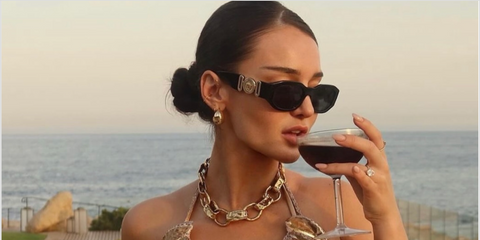 Fashion designer Kristin Juszczyk was seen wearing black Versace 4361 GB1/87 Medusa Biggie Sunglasses in her Instagram post, May 2024. Shop online now on Pretavoir