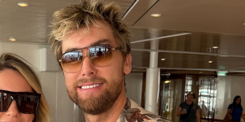 Singer Lance Bass of boy band Backstreet Boys was seen wearing tortoiseshell and transparent brown Ray-Ban Bill RB 2198 1292/51 sunglasses at the Disney Destiny Cruise, November 2025.