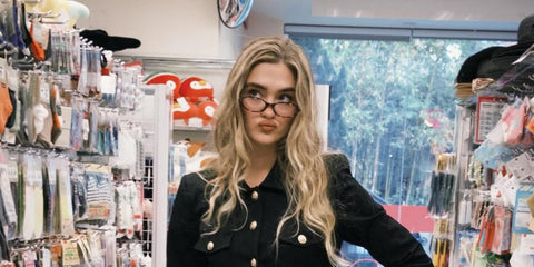 Lizzy Greene was seen wearing tortoiseshell Miu Miu MU 04ZS VAU08N Blue Control round oval optical glasses in her Instagram post