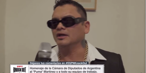 Argentine professional boxer Marcos Maidana was seen wearing black Prada PR 17WS 1AB5S0 Symbole Sunglasses in an interview with ESPN