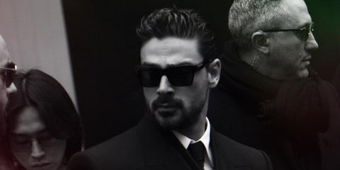 Michele Morrone is seen wearing Dolce&Gabbana DG4465 501/87 sunglasses to the brand's Fall/Winter 2024 menswear fashion show in Milan