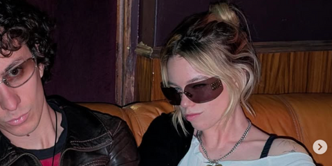 House of The Dragon actress Milly Alcock was seen wearing pale golf Miu Miu Rimless Runway MU 54YS ZVN20F sunglasses in her Instagram post