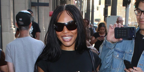 Americal model Quenlin Blackwell was seen wearing Gucci GG2174S 001 shield sunglasses at the Hannah Montana 20th Anniversary Special Premiere in Los Angeles, March 2026.