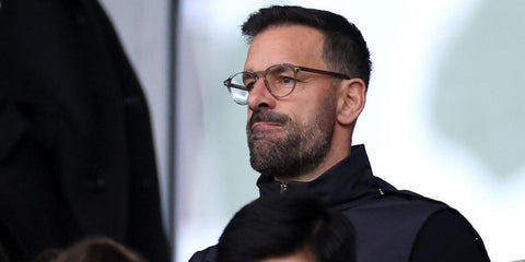 Dutch football legend Ruud van Nistelrooy was seen wearing transparent grey Tom Ford TF5833-B 020 Blue Control optical glasses.