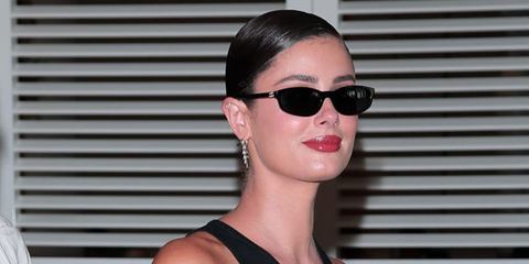 Taylor Hill was seen wearing black Miu Miu MU A06S 16K08Z sunglasses at Hotel Martinez, during Cannes Film Festival 2026.