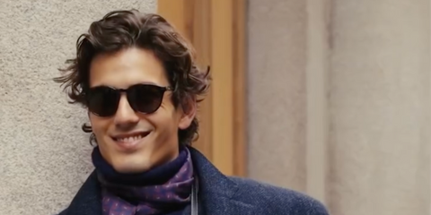 Turkish-German model and internet personality Tony Ozkan was seen wearing black Polo Ralph Lauren PH4110 5284/87 round sunglasses at the Ralph Lauren Purple Label Fall/Winter 2026 fashion show during Milan Men's Fashion Week.